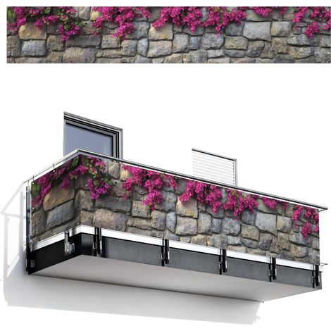Balcony Privacy Banner Bougainvillea - Stone Wall - Pink 500x90 cm