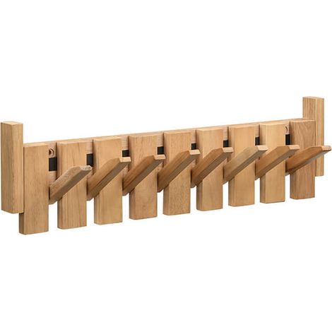 HOME DELUXE Garderobenleiste PORTE - 56 x 3,5 x 15 cm, Hellbraun  Aus Kautschukbaum  Hakenpaneel, Wandgarderobe, Kleiderhaken  Hakenpaneel, Wandgarderobe, Kleiderhaken