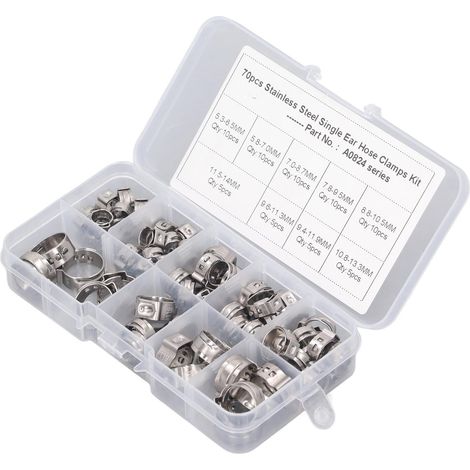 Kit de 70 colliers de serrage à une oreille en acier inoxydable, sans crantage, 9 spécifications. (1/5)