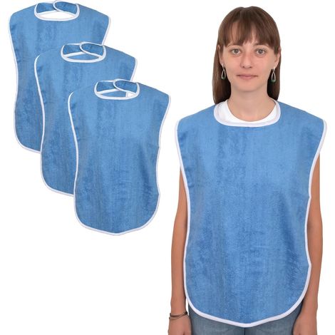 Paquete de 3 baberos premium para adultos: baberos para adultos, unisex paños de comedor para personas mayores y discapacitadas, ajustables, baberos de toalla, fundas para ropa, lavables a máquina, az