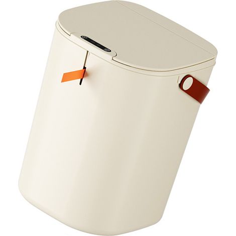 Poubelle à capteur 20 L avec poignée, en ABS, à induction automatique et sans contact, couleur crème, idéale pour la salle de bain. (1/5)
