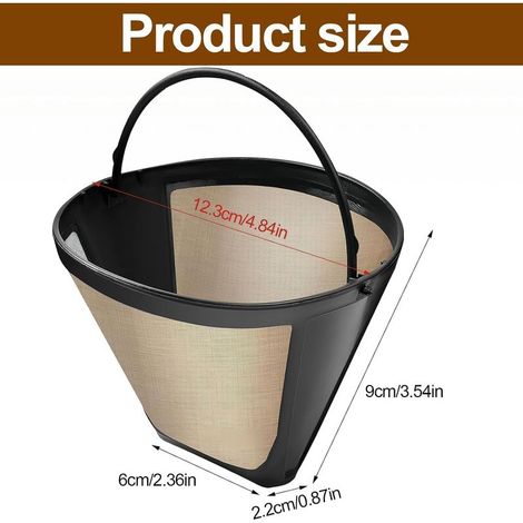 Wiederverwendbarer Kaffeefilter, 2er-Set Edelstahl-Kaffeefilter Ø120mm, Größe 4, geeignet für 8-12 Tassen, für Zuhause und Restaurant (Gold) (1/4)
