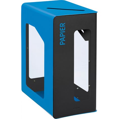 Borne de tri sélectif Cubatri Vigipirate, sans serrure - papier - 90l - gris manganèse / bleu ciel - RAL 5015 (1/3)
