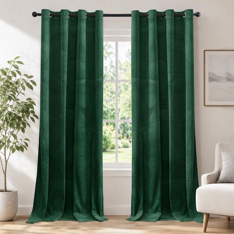 Rideau Occultant Velours Lot De 2, 140x260cm, Vert Foncé (1/5)