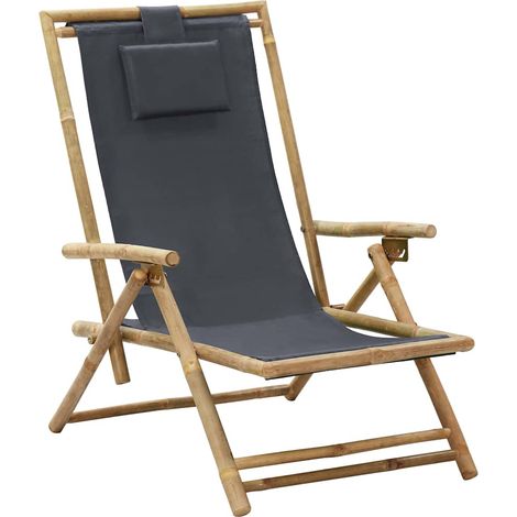 vidaXL Fauteuil pliant inclinable en bambou gris foncé et tissu (1/5)