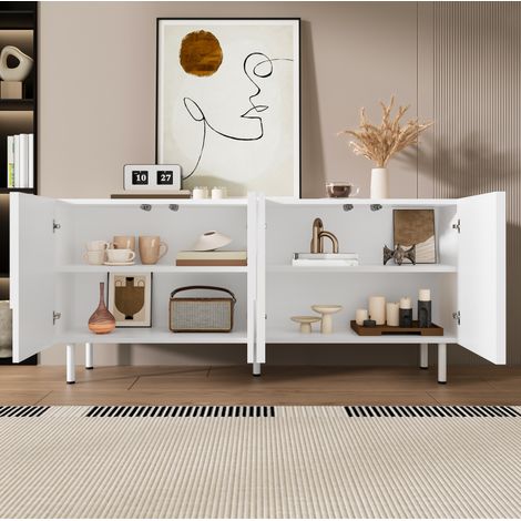 Buffet 160/38,5/70 cm blanc au design géométrique avec pieds métalliques (1/5)