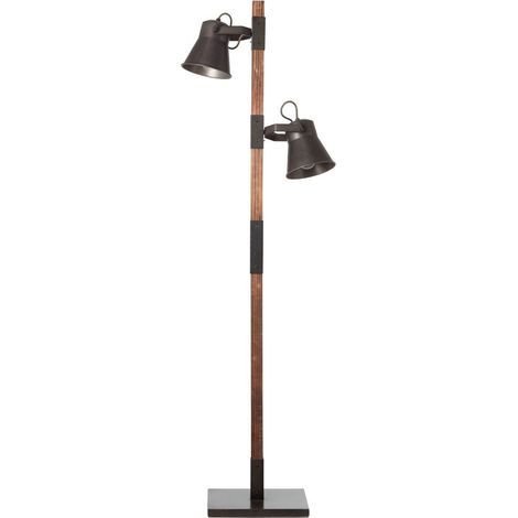BRILLIANT lampe Plow lampadaire 2 lumières noir acier / bois 2x A60, E27, 10W, adapté aux lampes standard (non incluses) Échelle A ++ à E Avec pédale (1/3)