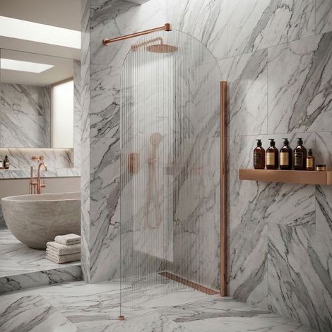 Paroi de douche italienne flûtée - 100 x 195 cm - Cuivre brossé - SIENA (1/5)