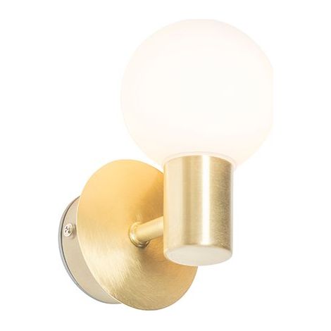 Qazqa – Applique murale dorée IP44 pour salle de bain – Acier et verre – Douille G9 – Compatible variateur – Dimensions 8x11,4x14,2 cm (1/5)