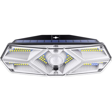 Lampes solaires 104 LED Détecteur de mouvement Lampes de sécurité avec lampes solaires étanches pour jardin, clôture, terrasse, cour, allée, allée, escaliers Blanc chaud