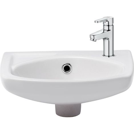 Lavabo suspendu en céramique 35×28 cm, avec trop-plein, Siko, blanc + mitigeur lavabo Roca Arola (A5A326EUR913)