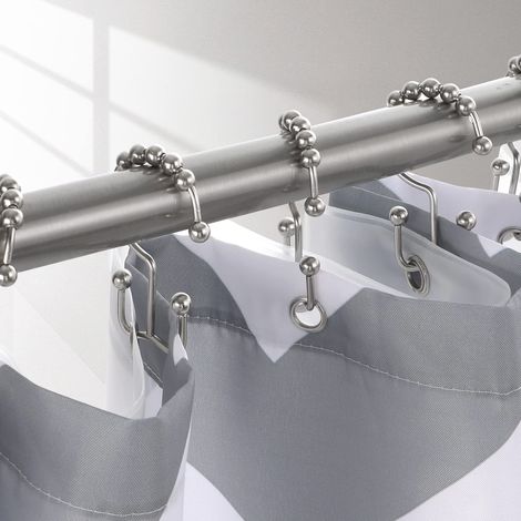 Anneaux de rideau de douche à double crochet en forme de montagne avec roulements à billes – Finition nickel (lot de 12) – Accessoires de salle de bain pour tringles à rideau de douche (1/4)