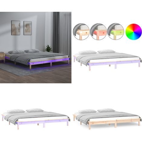 Massivholzbett mit LEDs 120x190 cm - Holzbett - Kiefernholzbett - Doppelbett - Bettrahmen - LED-Bett - Home & Living (1/5)