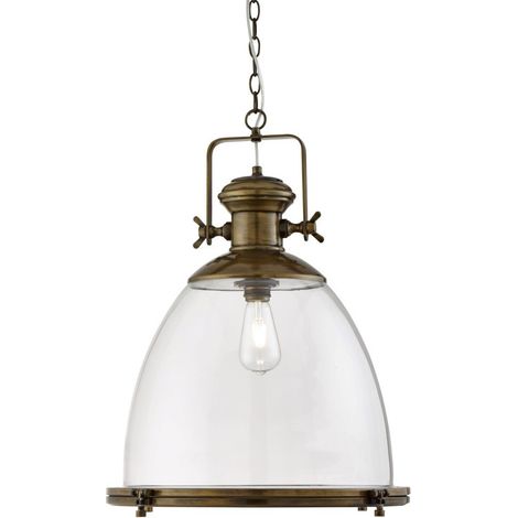 Searchlight Industrial - Luminaire suspendu à 1 dôme en laiton antique avec diffuseur en verre transparent, E27 (1/2)