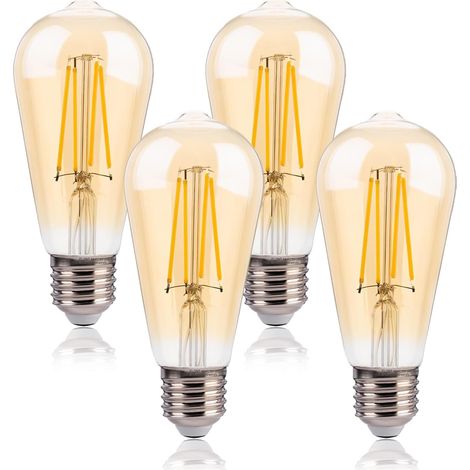 Dimmable Ampoule E27 Équivalent 40W, 4W ST58 LED Edison Ampoule E27 Vintage, Ampoules LED Intérieur E27, 350LM 1800K Blanc Chaud, Verre Ambré, Lot de 4 (1/5)