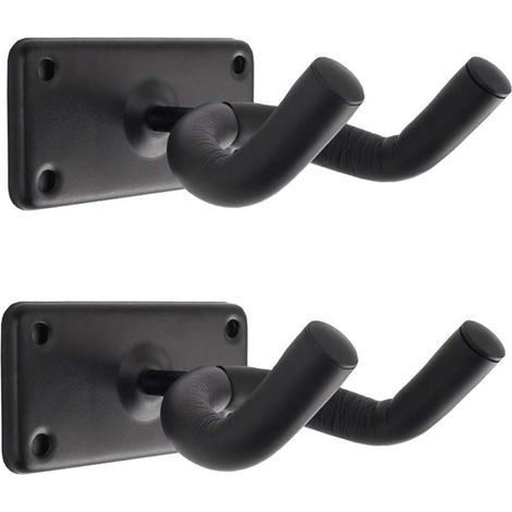 Quadratischer Metall-Wandhaken für Gitarre (2er-Set) mit Schrauben, kompatibel mit Akustik-, E-Gitarren und Bässen – Schwarz (1/5)
