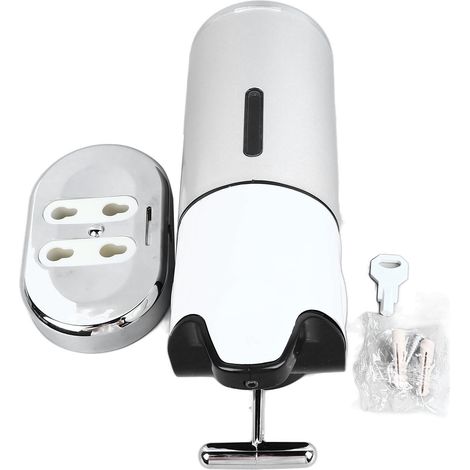 Dispensador de jabón manual de pared con pulsador – 1 l, carcasa de ABS cromado con kit de montaje para champú, gel de ducha, loción, baño y cocina. (1/5)