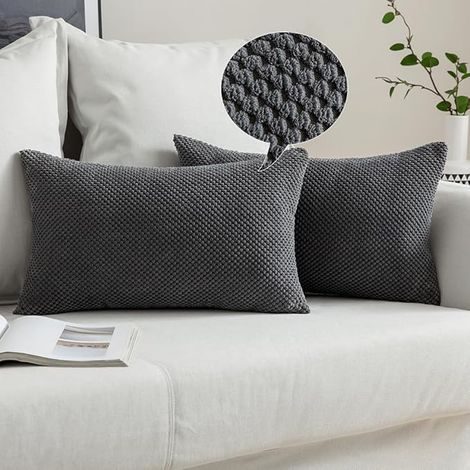 Fundas de almohada decorativas de pana de 30x50 cm, color gris, 2 unidades. (1/3)