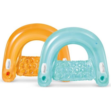 Set di 2 sedie gonfiabili da acqua (blu e arancione, 95×85 cm) – Comode sedie galleggianti con maniglie e portabevande, perfette per piscina e lago. (1/4)