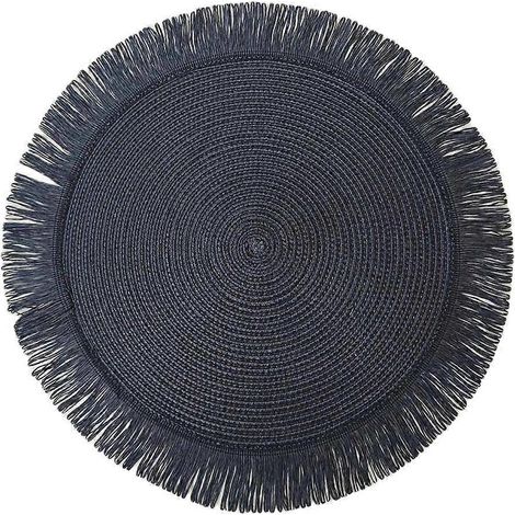 Sets de table ronds en toile de jute tissée de 33 cm avec pompons, style bohème rustique, pour protéger votre table. (1/5)