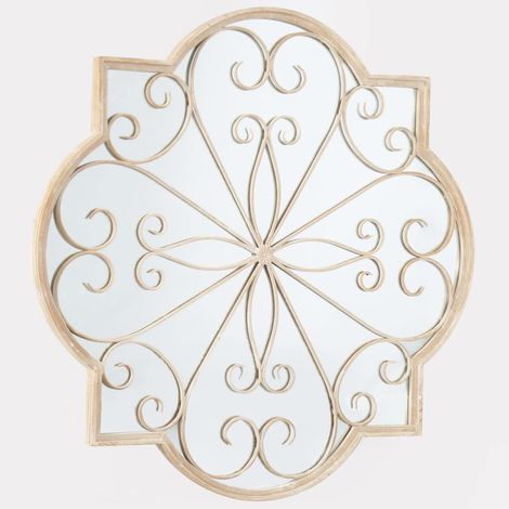 Miroir Mural décoratif en métal en Forme de pétale de Rose Style Shabby Chic Crème 90 x 90 cm (1/5)