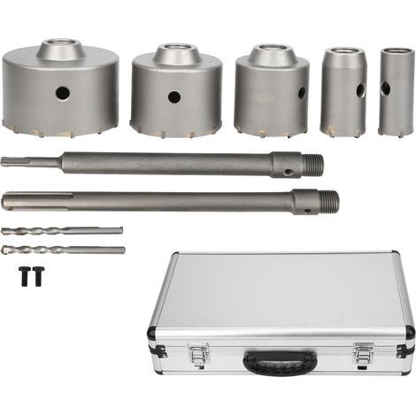 Set of 9 carbon steel wall hole saws with shank for concrete and cement (1/5)