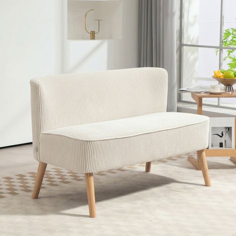Canapé 2 places, revêtement souple, housse facile d'entretien, charge maximale de 150 kg, 117 x 56,5 x 77 cm, blanc crème (1/5)