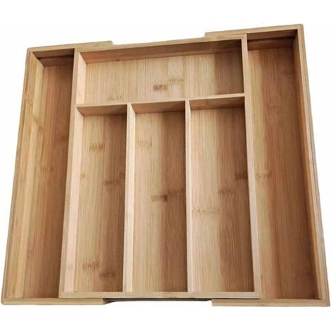 Boîte de rangement pour couverts en bambou, adaptée aux tiroirs, capacité de rangement extensible de 26 cm à 39 cm, support à couverts de cuisine, séparateur cuillère/fourchette.