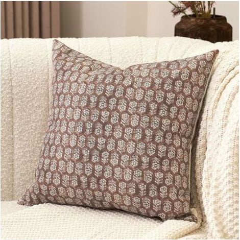Kissenbezug mit Blumenmuster, 45 x 45 cm, für Wohnzimmer, Landhausstil, neutral, dekorativ, für Sofa, 1 Stück, cognacbraun (1/5)
