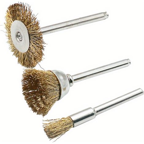 3-teilige Kupferdrahtbürste, schüsselförmiger Schleifkopf, elektrisches Schleifen, Rostreinigung, Entgraten, Polieren, 3-mm-Griff, T-Typ-Rad, verschiedene Modelle (1/5)