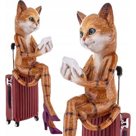 Figura decorativa de un gato viajando en una maleta, regalo de viaje, turista (1/5)