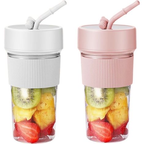 Tasse-presse-agrumes portable — Broyage de glace puissant en 30 secondes — Mixeur fruits et légumes rechargeable par USB — Mini-presse-agrumes nomade de 350 ml (Paille incluse) (1/2)