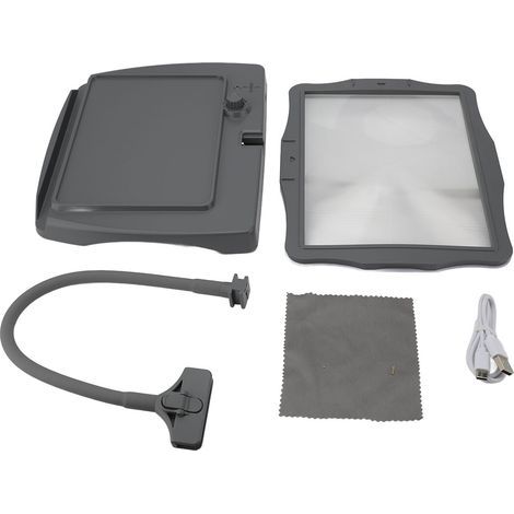 3-in-1 magnifying glass with stand, integrated LED light, usable by hand or on a table, for reading and observation (grey) (1/2)