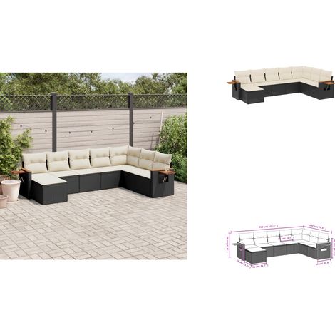 The Living Store Salon de jardin 8 pcs avec coussins noir résine tressée - Canapés de jardin (1/3)