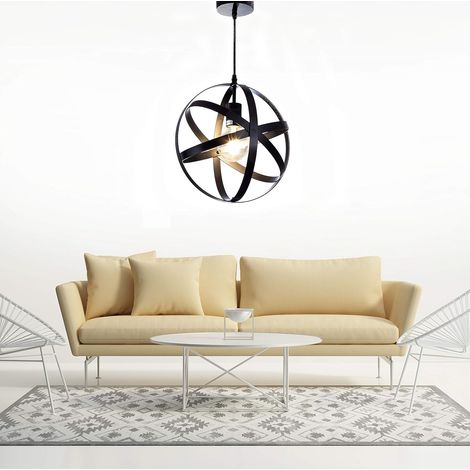 Plafonnier de style industriel moderne forme et longueur réglables suspension ronde avec douille E27 Noir (1/4)