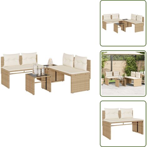 Salon de jardin avec coussins 4 pcs beige résine tressée - Ensemble Salon De Jardin - Salon De Jardin Beige - Mobilier De Jardin - Meubles De Jardin Résistants Aux Intempéries - Chaise Longue (1/5)
