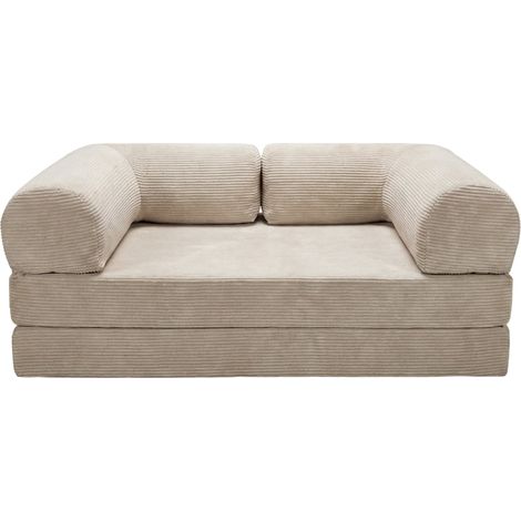 AMARA - Canapé droit convertible velours côtelé 3 places - Beige