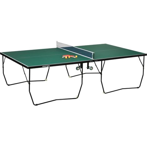 Table de tennis de table pliable intérieure avec roulettes, cadre en acier, verte, taille standard 274x152,5x76 cm (1/5)