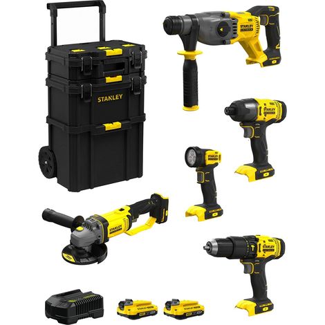 STANLEY FatMax Kit SVK500 (SFMCH900 + SFMCG400 + SFMCD711 + SFMCF800 + SFMCL020 + 2 x 2,0 Ah + Ladegerät + Caddy 3in1) (1/5)