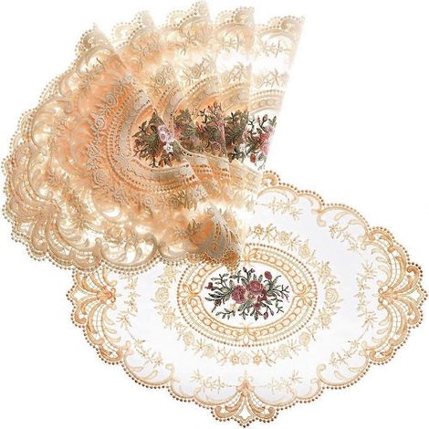 Ensemble de 6 pièces comprenant une nappe brodée ronde élégante en dentelle, des dessous de verre et des serviettes, ainsi que des accessoires de décoration pour les fêtes. (1/5)
