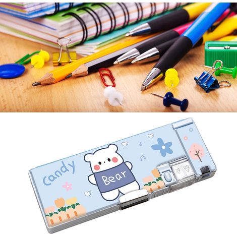 Trousse multifonctionnelle pour filles, trousse haut de gamme en plastique double couche pour garçons et élèves du primaire, grande capacité, adaptée aux enfants de maternelle avec des ours en peluche (1/5)