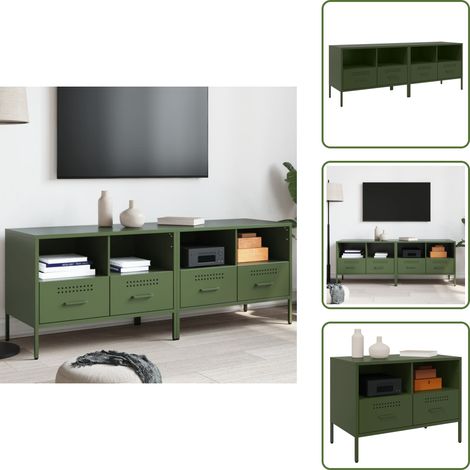 Meubles TV 2 pcs vert olive 68x39x50,5 cm acier - Meuble Tv Industriel - Meuble Tv Design - Meuble Tv Acier - Meuble Tv Rangement - Support Tv Mural