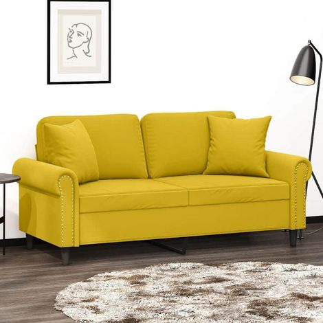 Canapé 2 places convertible en velours jaune 140 cm avec coussins confortables (1/5)