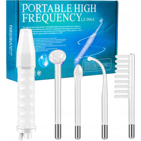 Varita de electroterapia de alta frecuencia, peine de electroterapia portátil, 4 tubos de vidrio para acné, antienvejecimiento, reducción de arrugas, estimulador del cuero cabelludo, bioestimulación f (1/5)