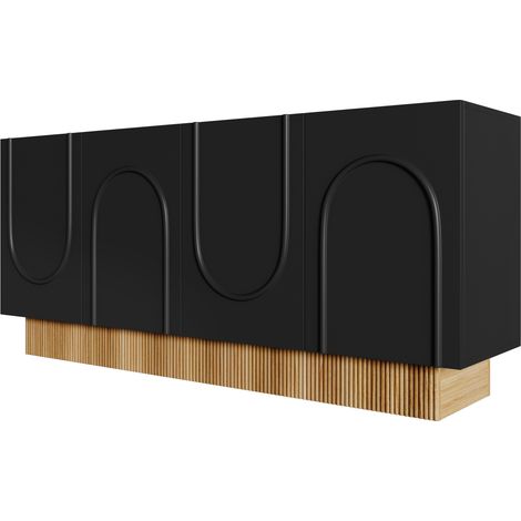 ELVMI Sideboard mit 4 Türen und 4 Fächern, matte Oberfläche, für Wohn- und Esszimmer, Schwarz und Holzoptik, 160 x 38 x 75 cm (1/5)