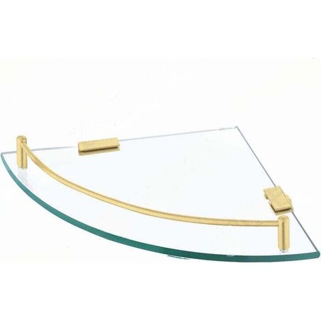 Eckwandregal aus gehärtetem Glas für das Badezimmer mit Handtuchhalter aus goldfarbenem Edelstahl