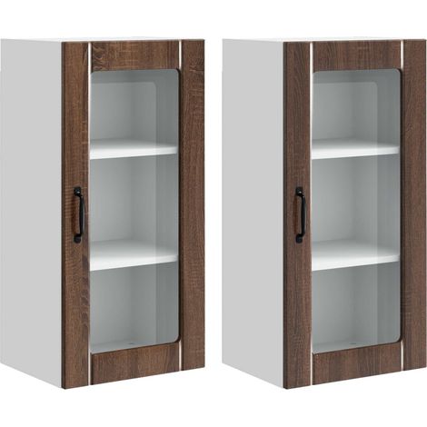 Maison Exclusive - Mobile in vetro da parete PORTO 2 pcs Rovere Marrone