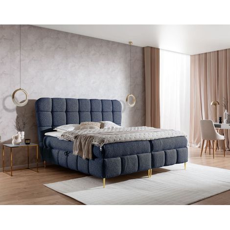 Boxspringbett Schlafzimmerbett GRAZIA 140x200cm Stoff Corbett Dunkelblau (1/5)