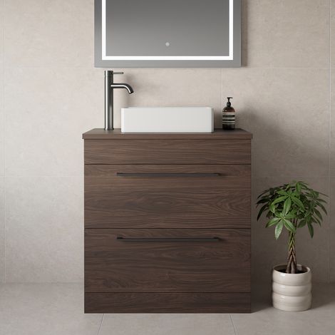 Napoli 390 Brown Oak 800mm 2 Drawer Vanity Unit for Countertop Basins - 800mm - Gunmetal Grey 480mm Handle