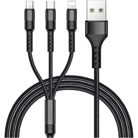 Câble Multi USB NPTERBL 3 en 1 Nylon Tressé avec Micro USB et USB-C 1.2M Noir (1/4)
